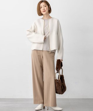 23区 L ウールライトリバー ノーカラー ショートコート ベージュ系