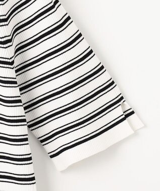 23区 S 【洗える】レーヨンポリエステルストレッチ 5分袖 ニット オフホワイトxブラックボーダー