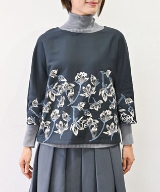 muuc 〈遠州織物の工場で織られた上質なコットン生地〉モクレン刺繍 ノーカラー プルオーバー（セットアップ可能）