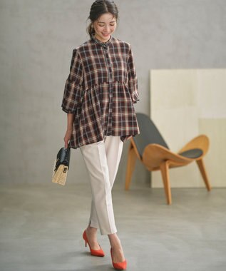 組曲 【WEB限定】シアーツイルチェック チュニックブラウス アプリコットブラウン系3