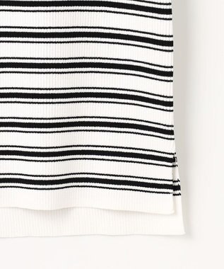 23区 S 【洗える】レーヨンポリエステルストレッチ 5分袖 ニット オフホワイトxブラックボーダー