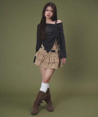 WEGO スターベルト付きティアードスカパン ベージュ