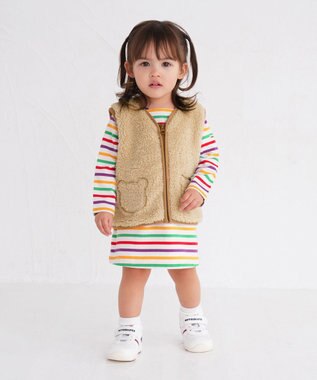 MIKI HOUSE HOT BISCUITS 【70-110cm】 もこくま顔ドン ボアフリースベスト アイボリー