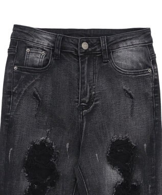 WEGO 【美脚】ダメージフレアデニム ブラック