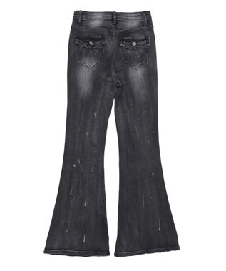 WEGO 【美脚】ダメージフレアデニム ブラック