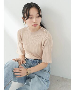 earth music&ecology ショルダーボタンリブニットプルオーバー Beige