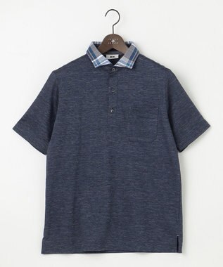 JOSEPH ABBOUD 【吸水速乾】リネンハニカム ポロシャツ ネイビー系