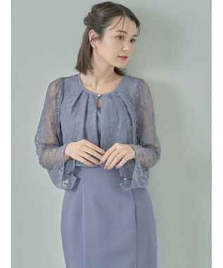 earth music&ecology ＳＥＴ２点　レースブラウス付きナローワンピース Grayish Blue
