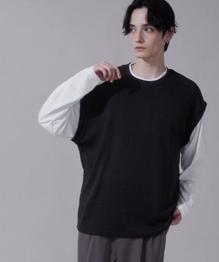 WEGO フェイクレイヤードベストT（LS） ブラック中濃色