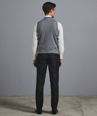 GOTAIRIKU 体温調整に【洗える/チクチクしにくい/ピリングしにくい】イタリア糸 ハイゲージ ベスト_WOOL100% グレー×ヘリンボーン柄(25年新色)