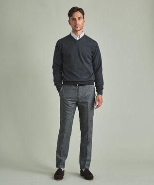 GOTAIRIKU 【家庭洗濯可能】イタリア糸 ハイゲージVネックニット グレー系