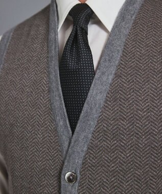 GOTAIRIKU 体温調整に【洗える/チクチクしにくい/ピリングしにくい】イタリア糸 ハイゲージ ベスト_WOOL100% グレー×ヘリンボーン柄(25年新色)