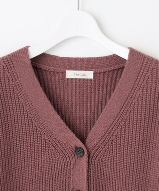 Feroux 【洗える】サイドケーブルバルキー カーディガン ピンク系