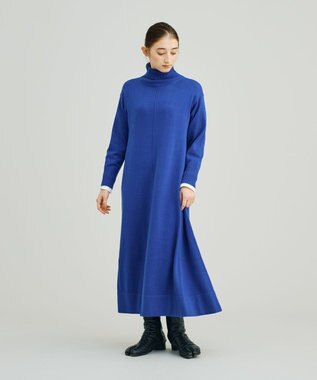 J.PRESS YORK STREET 【WOMEN】ANTI PILLING WOOL Aラインニットワンピース ブルー系