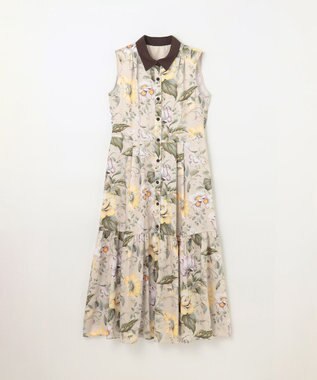 GRACE CONTINENTAL ボタニカルプリントワンピース ベージュ