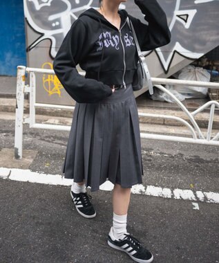 WEGO ラインストーンWジップショートパーカー ブラック