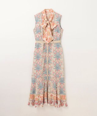 GRACE CONTINENTAL サラサストライププリントワンピース ベージュ