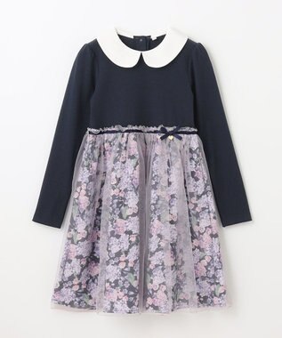 ANY KIDS 花柄ドッキングチュールワンピース ネイビー系