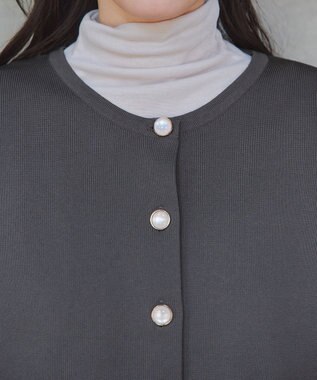 Tiaclasse L 【洗える】スポンジニットパールボタンカーディガン チャコールグレー