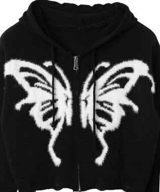 WEGO バタフライWジップシャギーパーカー ブラック