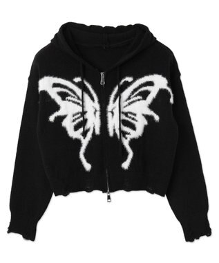 WEGO バタフライWジップシャギーパーカー ブラック