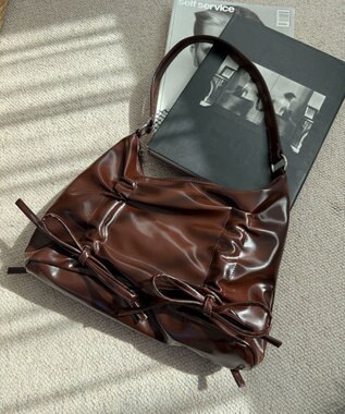 WEGO ギャザーリボンハーフムーンバッグ ダークブラウン