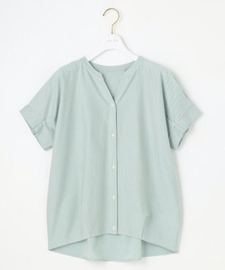 ANY SIS S シルケットストライプ スキッパー カットソー グリーンストライプ