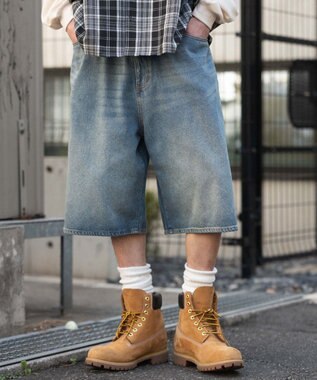 WEGO 【ユニセックス着用ITEM/SMLサイズ展開】スーパーバギーデニムショーツ