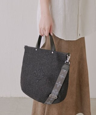 russet スリム2WAYトートバッグ <ナイロンラフィア>(CE-1717-WEB) Black