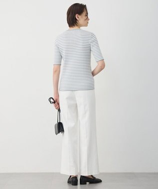 ICB L オーガニックコットン リブニット スモーキーサックス×オフホワイト