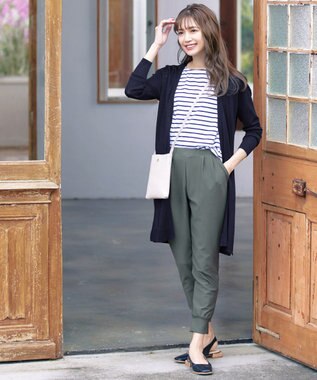 Tiaclasse 【洗える】バックリブプリーツ編みロングカーディガン ネイビー