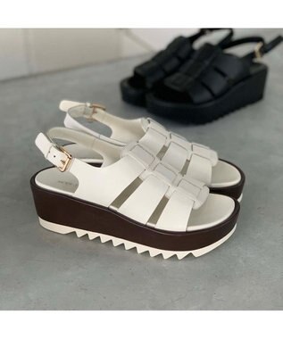 MODE ET JACOMO <MODE ET JACOMO>厚底グルカデザインウエッジサンダル ホワイトコンビ