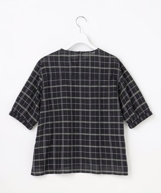 J.PRESS LADIES 【一枚で着映え】キュプラチェック  5分袖 ブラウス ネイビー系
