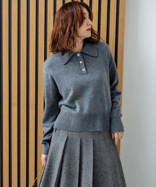 組曲 カシミヤブレンドバルキーポロ ニット グレー系