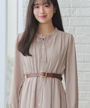 Tiaclasse L 襟フリルリボンワンピース ベージュ
