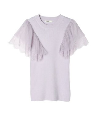 earth music&ecology 袖レースリブニットプルオーバー Lavender