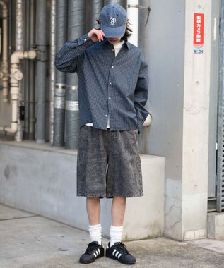 WEGO 【ウエストゴム/SMLサイズ展開】イージーコットンハーフパンツ デニムブラックソノタ