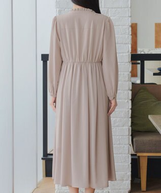 Tiaclasse L 襟フリルリボンワンピース ベージュ