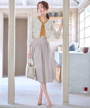 Tiaclasse 【選べる丈】麻調タックフレアスカート 膝丈グレージュ