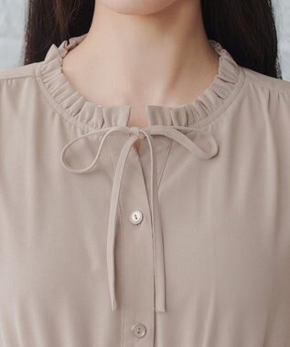 Tiaclasse L 襟フリルリボンワンピース ベージュ