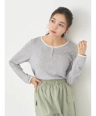 earth music&ecology アイレットジャガードタイトプルオーバー Gray Mixture