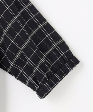 J.PRESS LADIES 【一枚で着映え】キュプラチェック  5分袖 ブラウス ネイビー系
