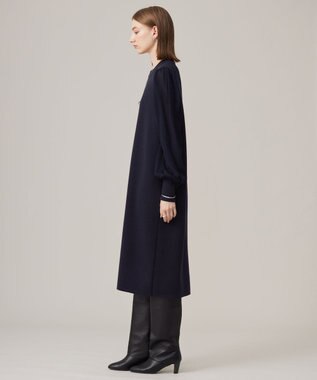 ICB L 【洗える】ウールブレンドスムース ニットワンピース ネイビー系