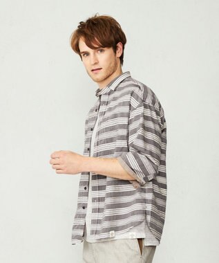 JOSEPH ABBOUD MOUNTAIN 【SPACE／UNISEX】七分袖 ランダムボーダー シャツ ダークブラウン系2