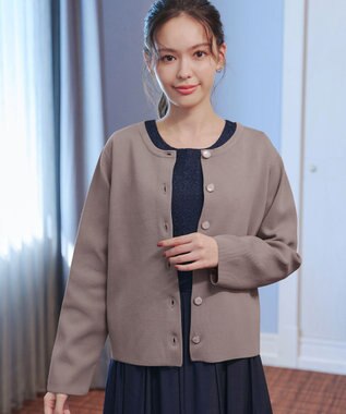 Tiaclasse L 【洗える】スポンジニットパールボタンカーディガン モカ