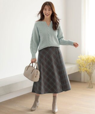 ANY SIS 【洗える】キーネックケーブル ニット ミント