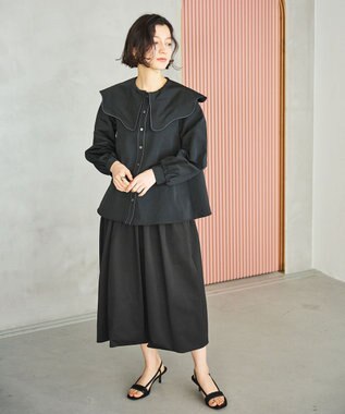 #Newans 【洗濯機可能/シワになりにくい】〈小柄さんにお勧め〉ウェービーカラーブラウス ブラック