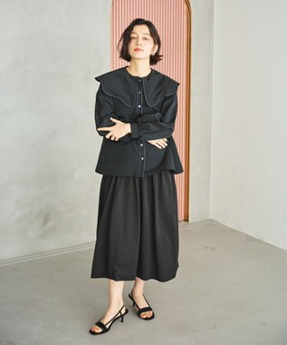 #Newans 【洗濯機可能/シワになりにくい】〈小柄さんにお勧め〉ウェービーカラーブラウス ブラック