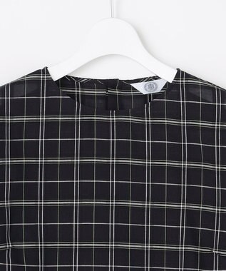 J.PRESS LADIES 【一枚で着映え】キュプラチェック  5分袖 ブラウス ネイビー系