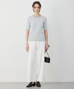 ICB L オーガニックコットン リブニット スモーキーサックス×オフホワイト